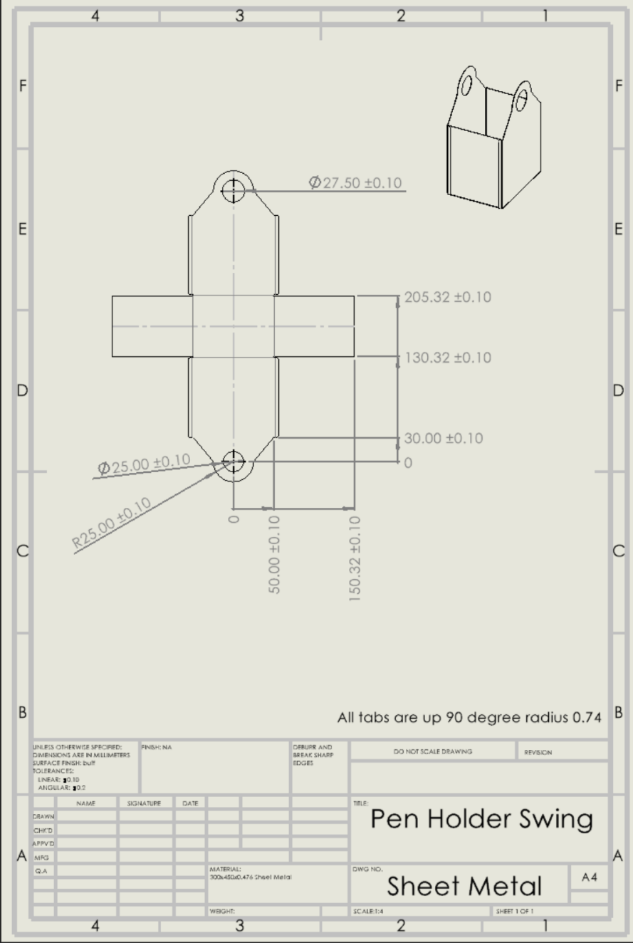Sheet-metal swing bracket drawing