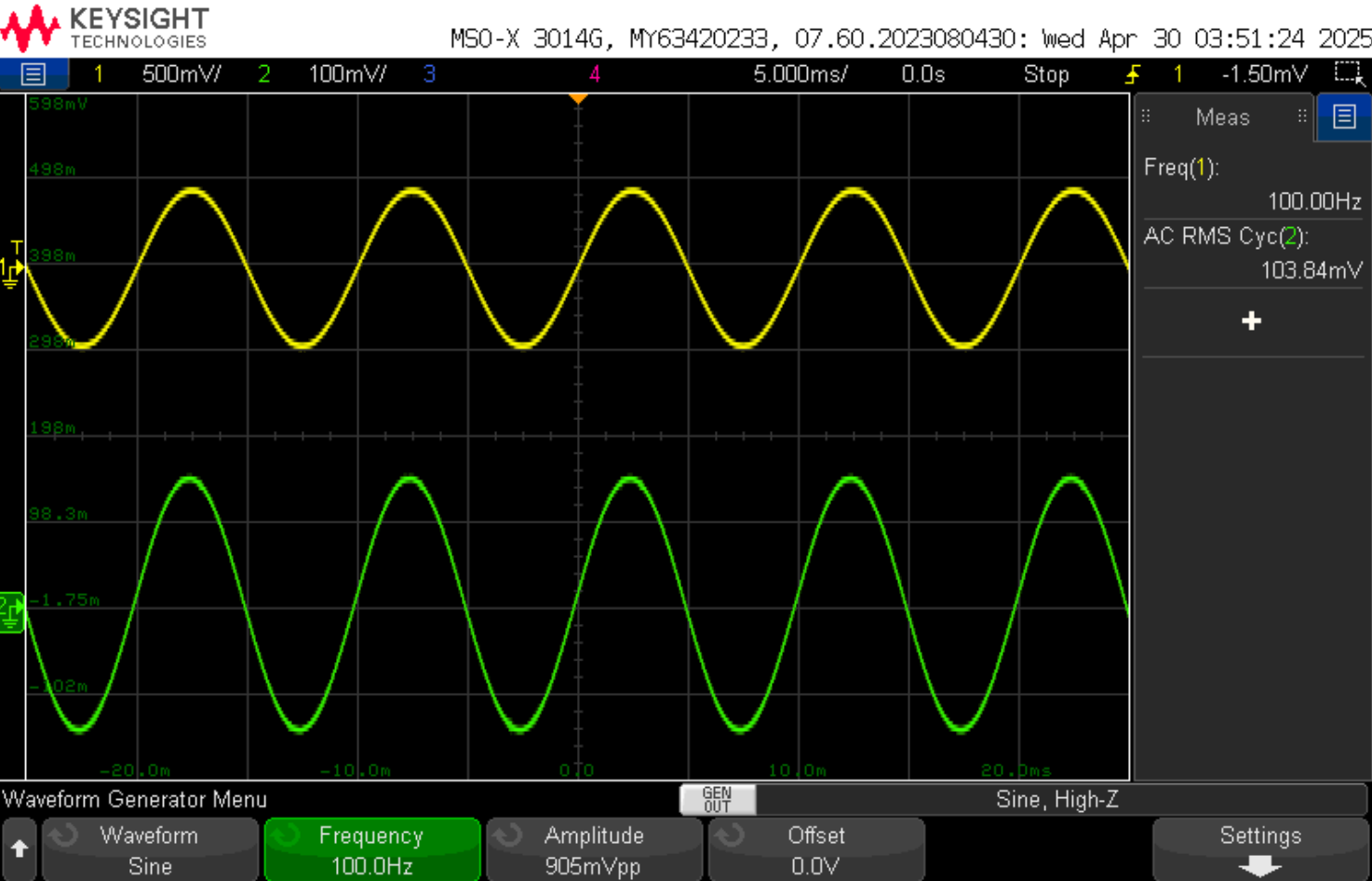 Oscilloscope capture at maximum gain
