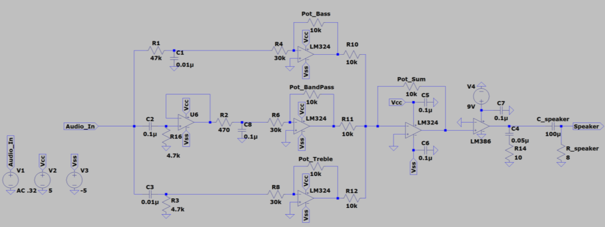Full LTspice schematic of the equalizer