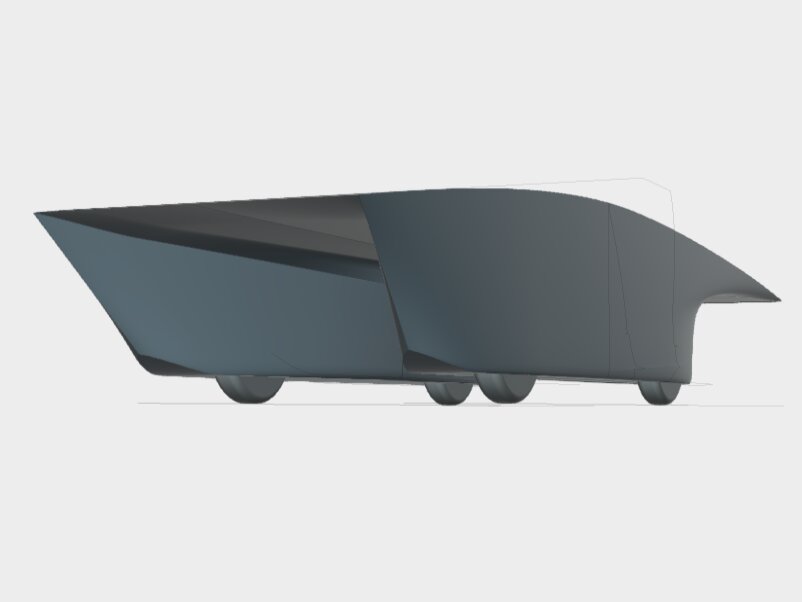Side profile of the 4 wheel catamaran model
