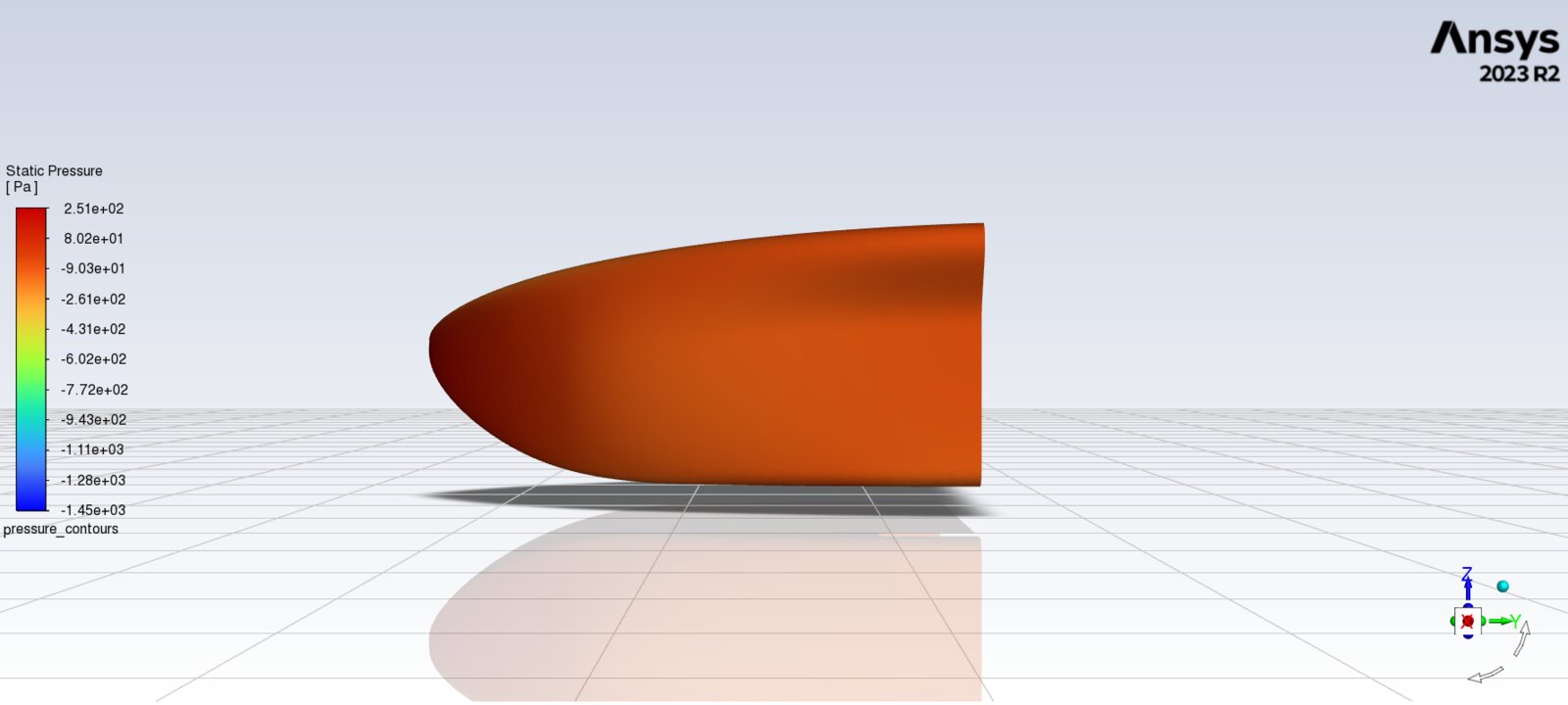 Static pressure contour on the 50 inch nose