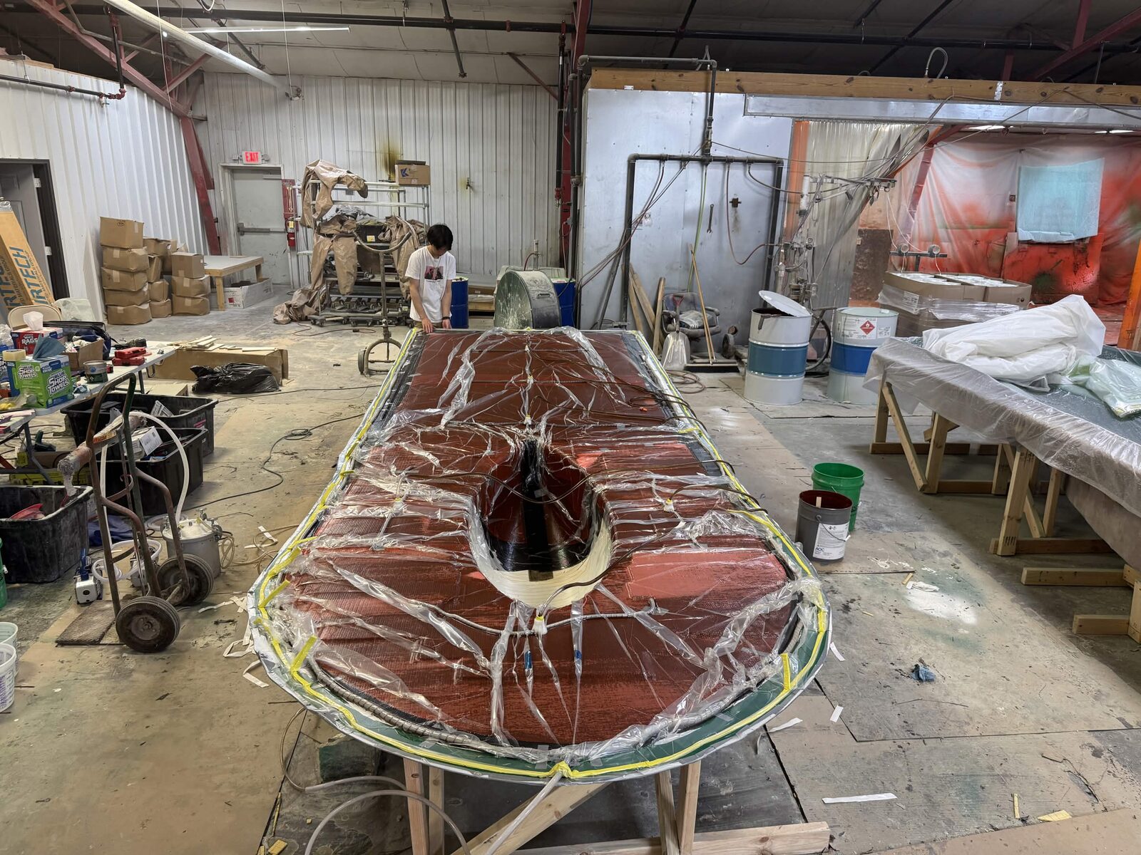 Resin front moving through the carbon under vacuum