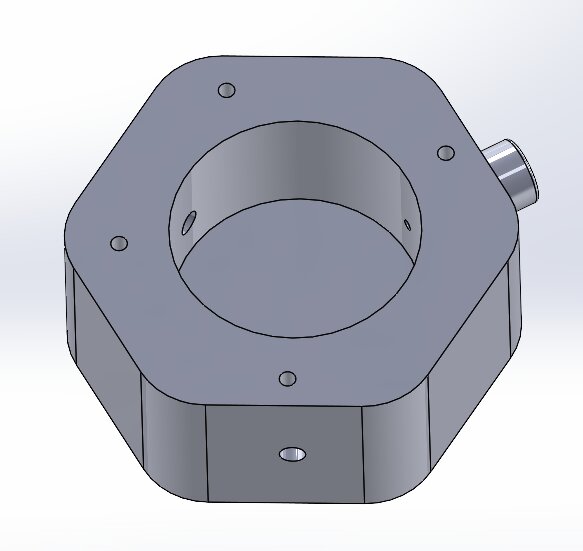CAD of the hexagonal connector body with one inlet and two outlets